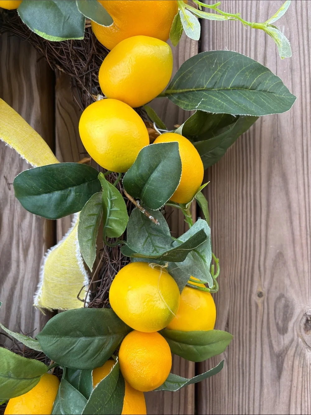 Vintage Lemon Wreath with yellow burlap Bow